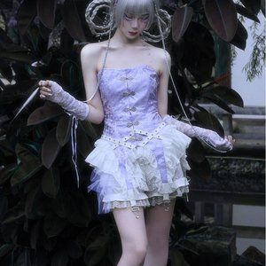 God's Salvation Fish Boned Lace Jacquard Strapless Corset Top by Blood Supply M